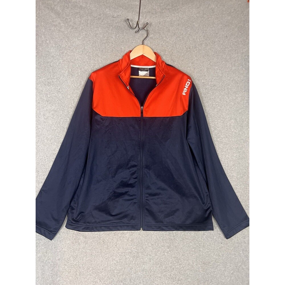 AND1 Jacket Mens XXL Full Zip Activewear Track Mock Neck Blue Orange Long Sleeve